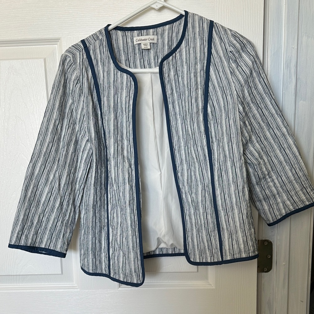 Coldwater Creek Women's Navy and White Striped Blazer